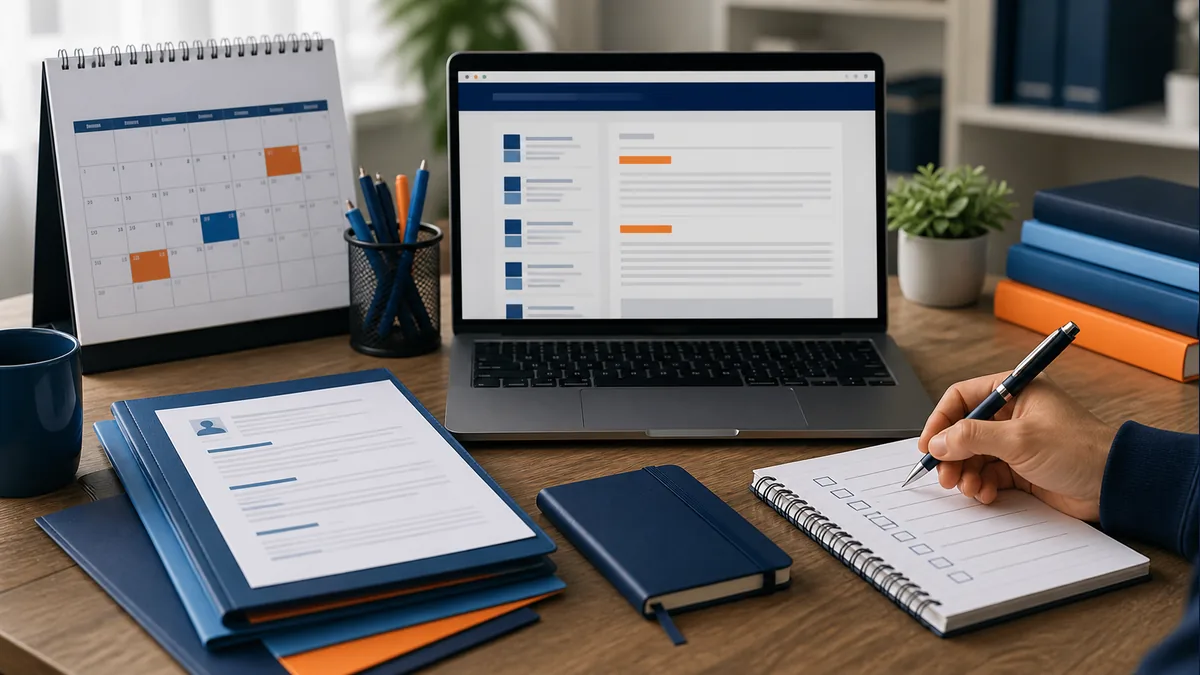 Calendário e notebook para acompanhar concursos organizados pela Fundatec