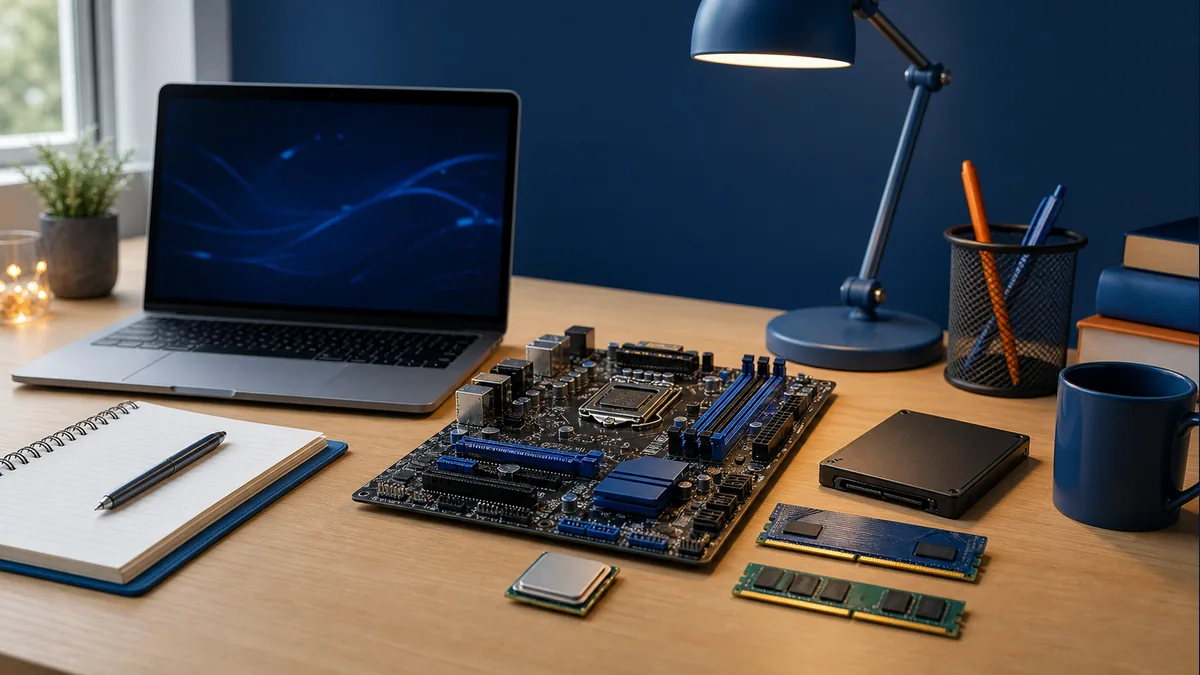 Componentes de computador organizados para estudo de hardware