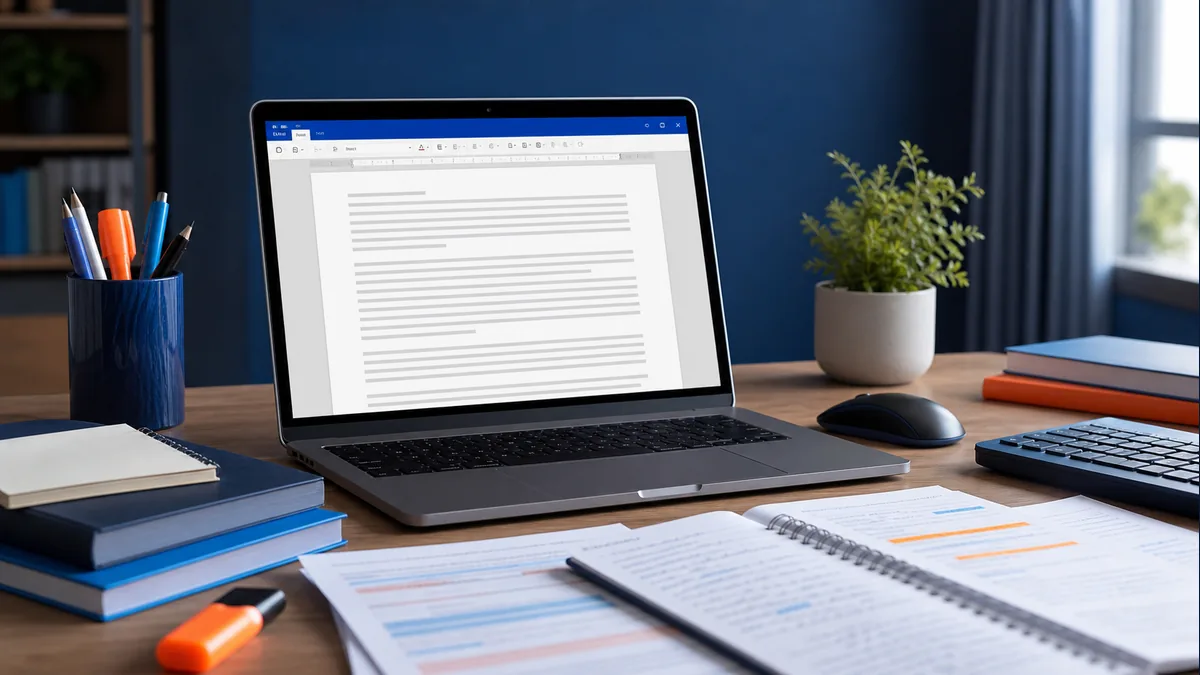 Notebook com editor de documentos para estudo de Word em concursos